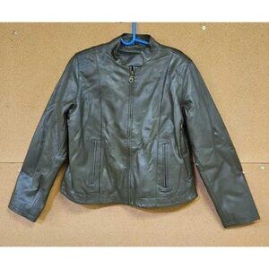 Women’s Black Leather Zip-Front Jacket